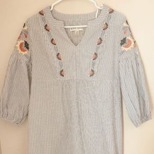 NWOT Striped Flowy Dress with Embroidered Detail